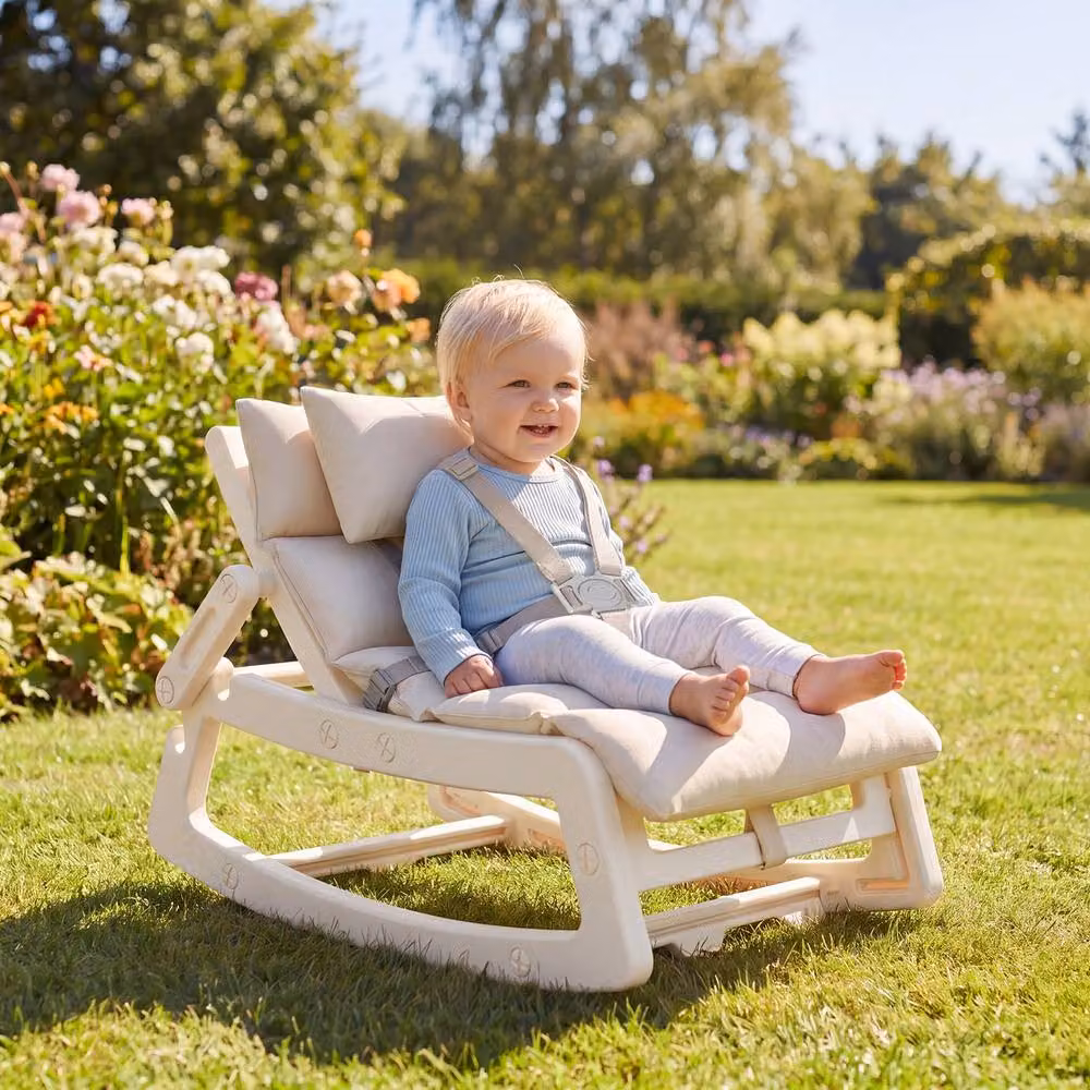 Gymax Toddler Rocking Chair Recliner with Adjustable Backrest and Harness in Beige – 2
