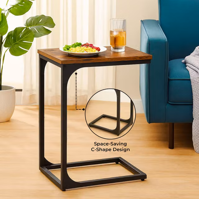 Innoteck C Shaped Industrial Style Side Table in Brown and Black