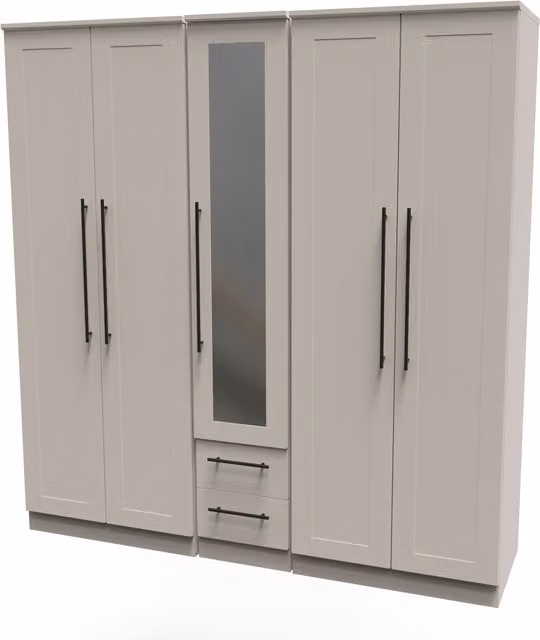 2 U Howard Tall 5 Door 2 Drawer Wardrobe with Mirror in Taupe