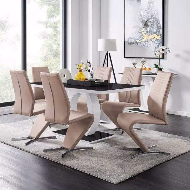 FurnitureboxUK Giovani High Gloss and Glass Rectangular Dining Table and 6 Willow Chairs Set in Cappuccino