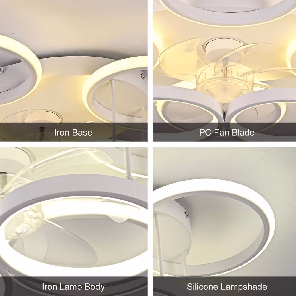 NIVOR Modern Low Profile LED Ceiling Fan with 6 Ring Dimmable Lights, White – 5