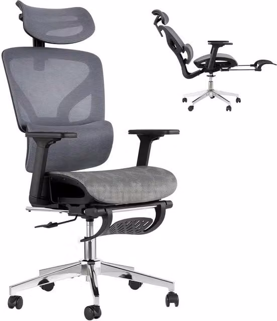 VOGREX Ergonomic Mesh Office Chair with Lumbar Support, Headrest, Armrests and Footrest in Multicolour