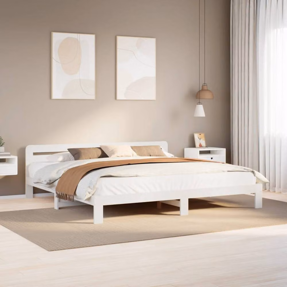 Berkfield Home Decorative Super King Bed Frame in White Solid Pine, W/D/H: 180 x 200 x 65.5 cm – 2