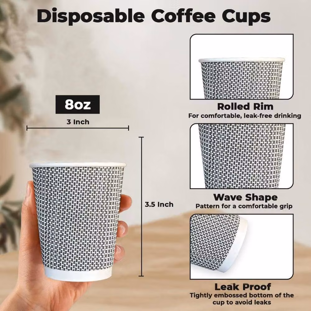 MANTRARAJ 50 Pack Black 3-Ply Disposable Paper Coffee Cups, 8oz – 2
