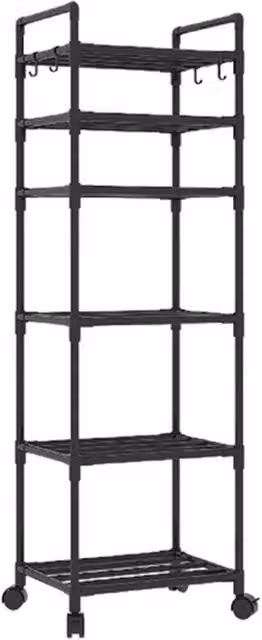 KORVIXA 6-Tier Metal Storage Shelving Unit Organizer in Black, H 170 x W 100 x D 42 cm