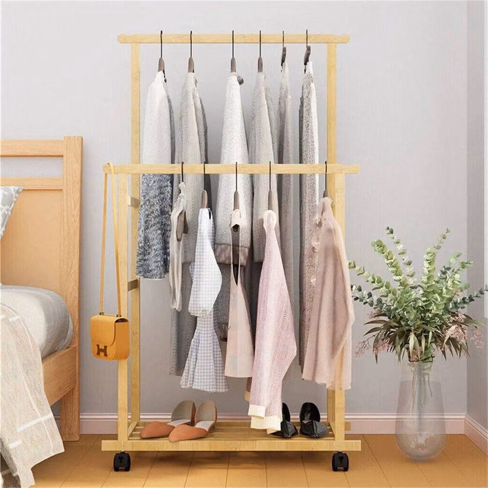 FORGEVIO Heavy Duty Wooden Rolling Garment Rack in Brown, W: 50.0 cm, D: 39.9 cm, H: 79.8 cm – 2