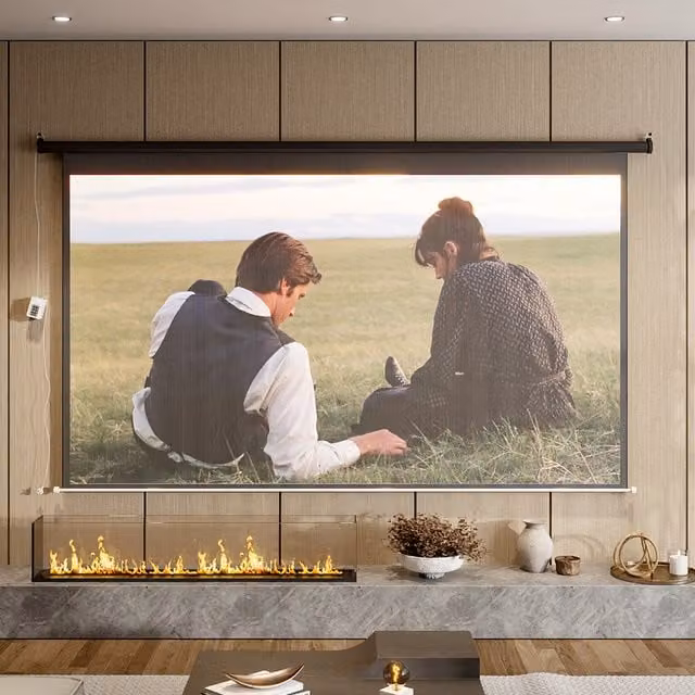 Livingandhome Electric Motorised Projector Screen, 16:9 Aspect Ratio, Black, Width: 221 cm