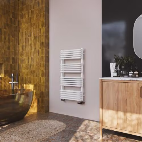 UK Radiators Crossmoor White Round Tube Designer Heated Towel Rail, H: 1000 mm x W: 500 mm – 2