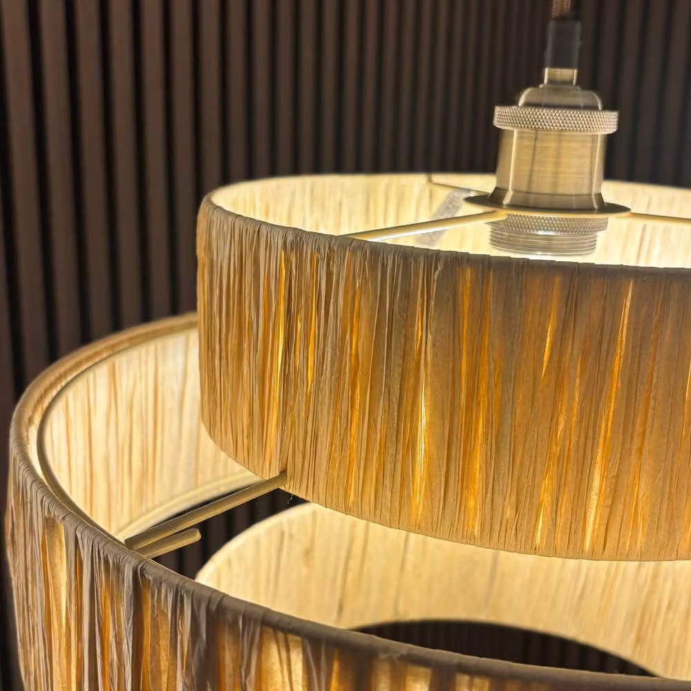 CGC Lighting Kefira Three Tier Straw Paper Lampshade in Natural Beige – 5