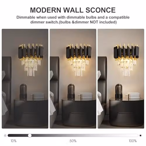 Harper Living Modern Crystal Wall Light in Black and Gold Finish with 3 Tiers and 2 x E14 Sockets – 4