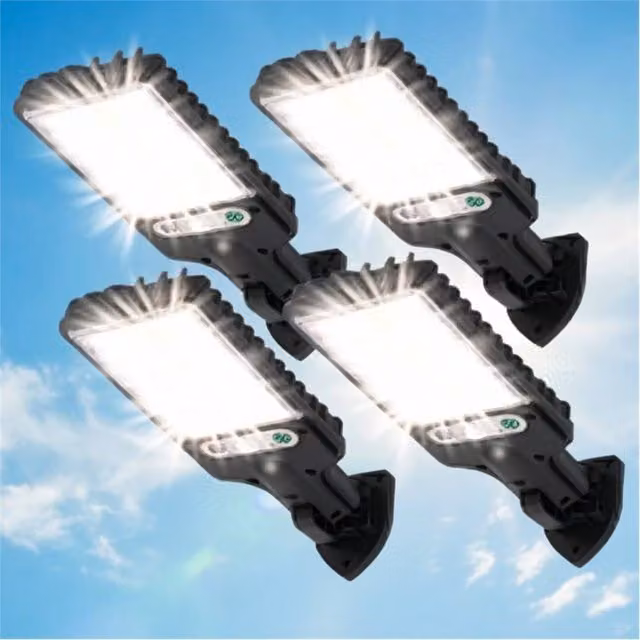 VOGREX 4-Pack Solar LED PIR Motion Sensor Floodlights with Remote Control in Black