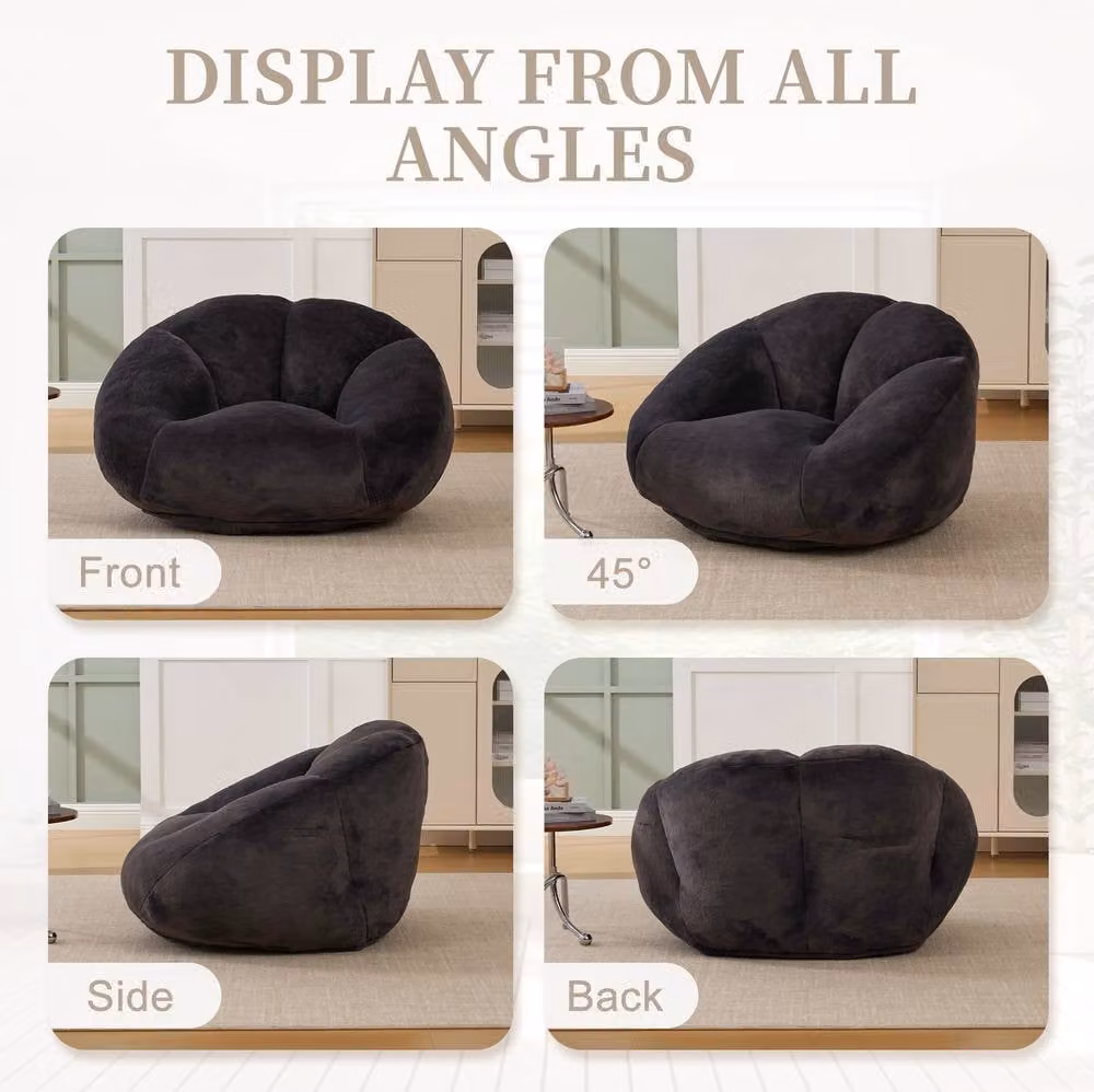 STILVORA Shell-Shape Bean Bag Chair with Black Faux Fur and Shredded Memory Foam – 4