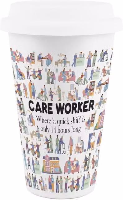 Purely Home Novelty Care Worker Ceramic Travel Mug, White