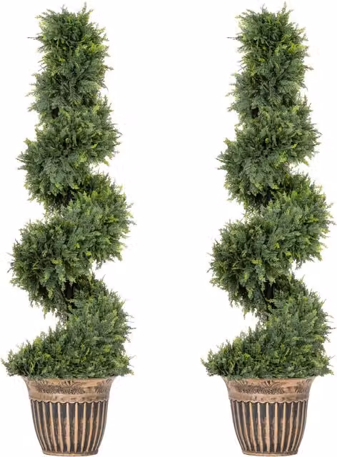HOMCOM Set of 2 Green Artificial Topiary Spiral Cypress Trees with Pots, Height: 120 cm