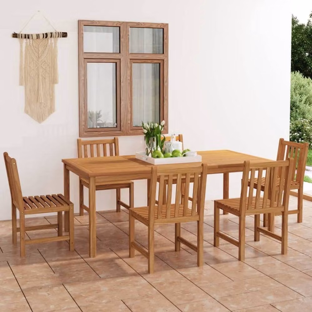 Berkfield Home Beautiful 7 Piece Garden Dining Set in Brown Solid Teak Wood – 1