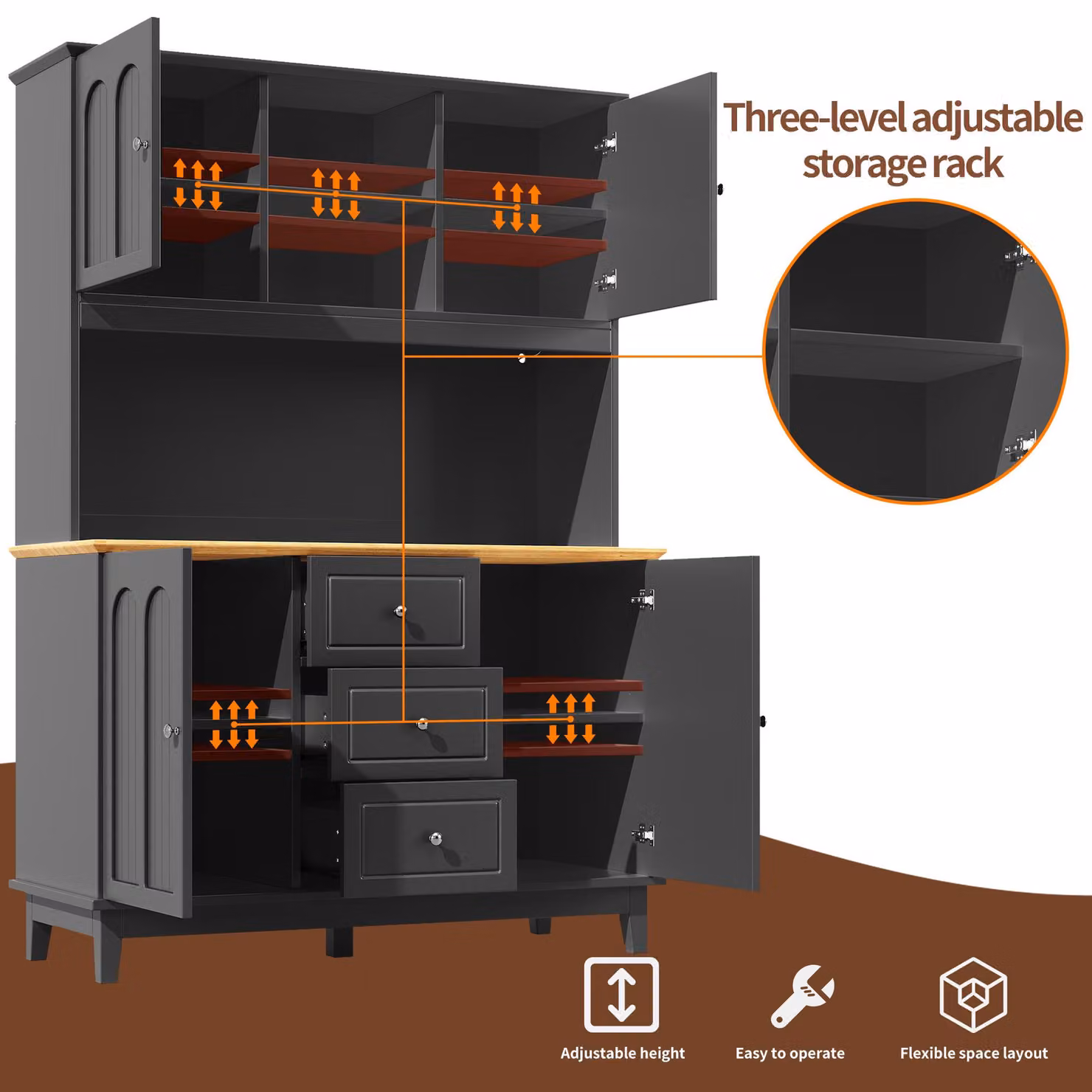 Aosom UK Tall Kitchen Sideboard Cabinet with App-Controlled LED Lighting and Open Display Shelf, Black, W: 120 cm, D: 40 cm, H: 180 cm – 5