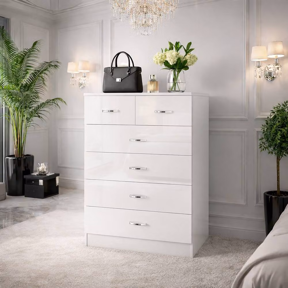Harmin Modern High Gloss White 6-Drawer Chest of Drawers, W/D/H: 100 x 40 x 70 cm – 2