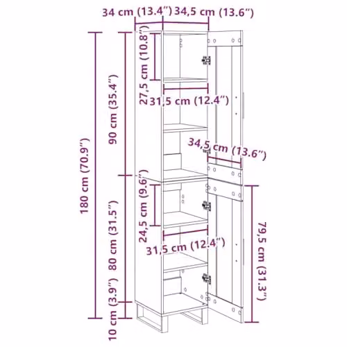 vidaXL Modern Tall Unit in Black with Wood and Metal Finish, W/D/H: 34.5 x 34.0 x 180.0 cm – 3