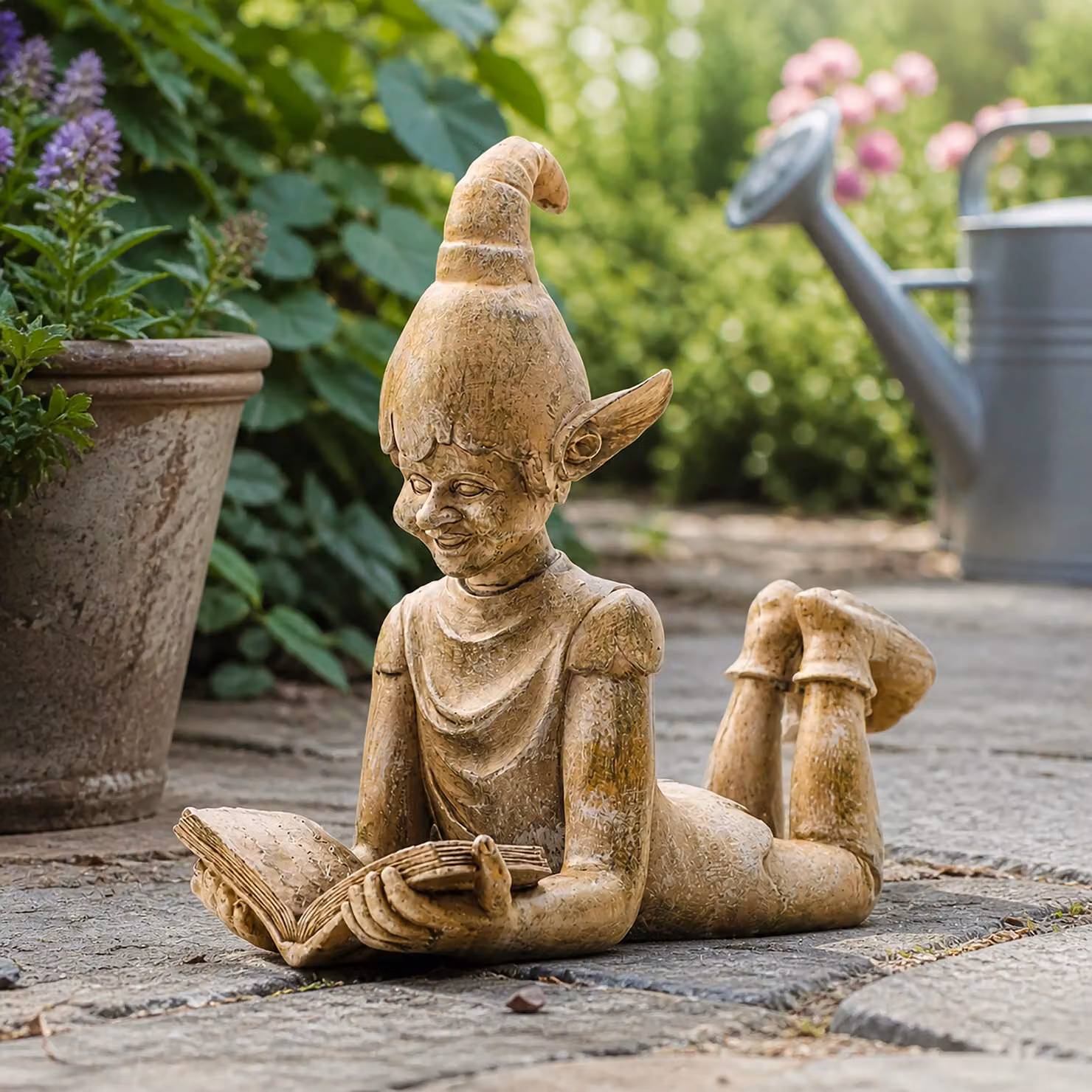 Marco Paul Elf Reading Resin Garden Ornament in Bronze – 3