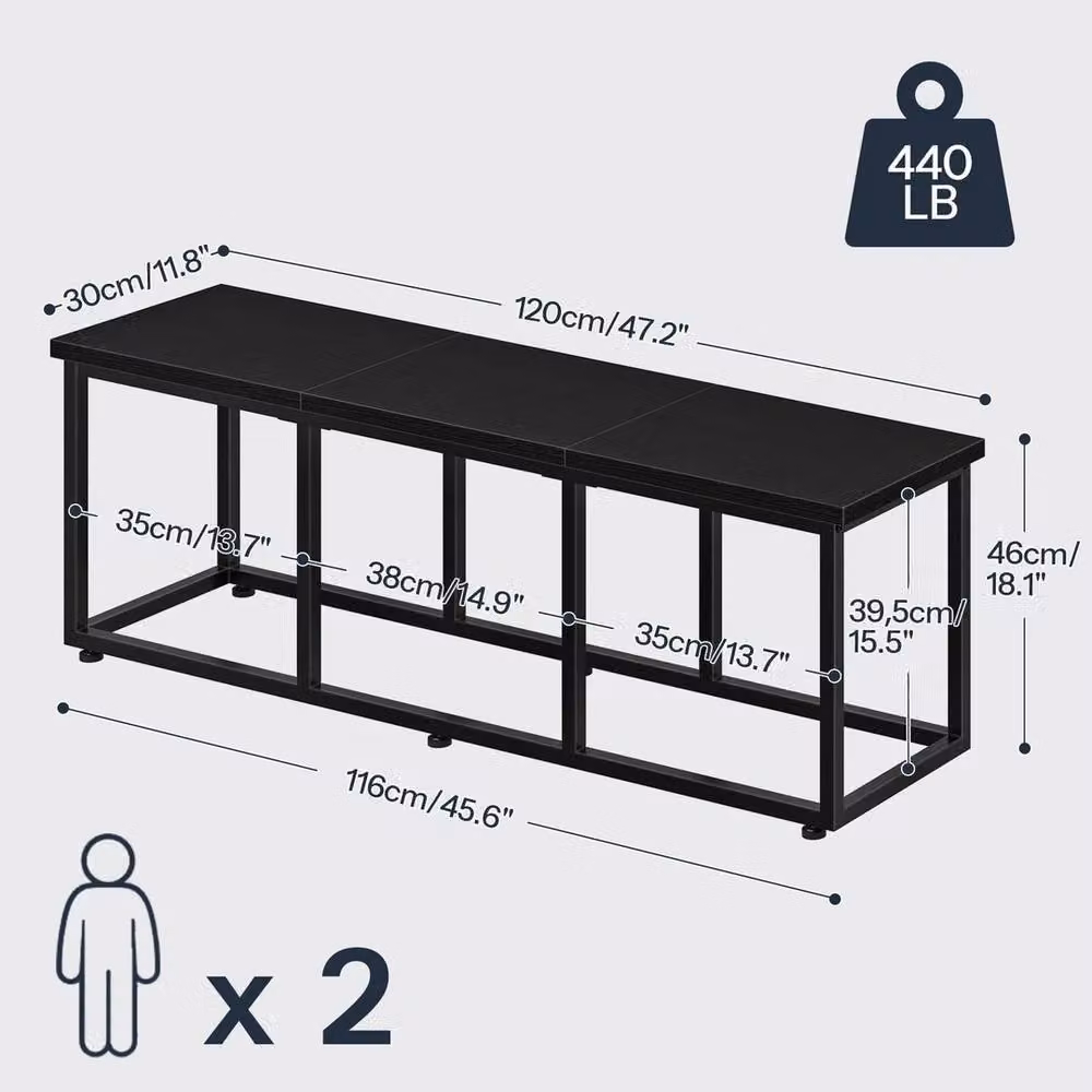 FORGEVIO Industrial Dining Bench in Black, W/D/H: 120 x 30 x 46 cm – 2
