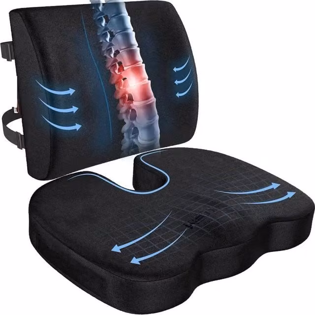 FLAVORA Black Contoured Car Seat and Back Support Cushion, W: 100 cm, L: 190 cm