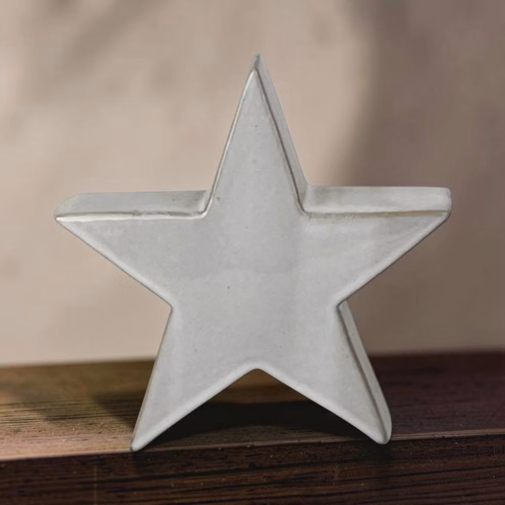 Four Candle Glazed Ceramic Christmas Star Ornament in Grey – 2