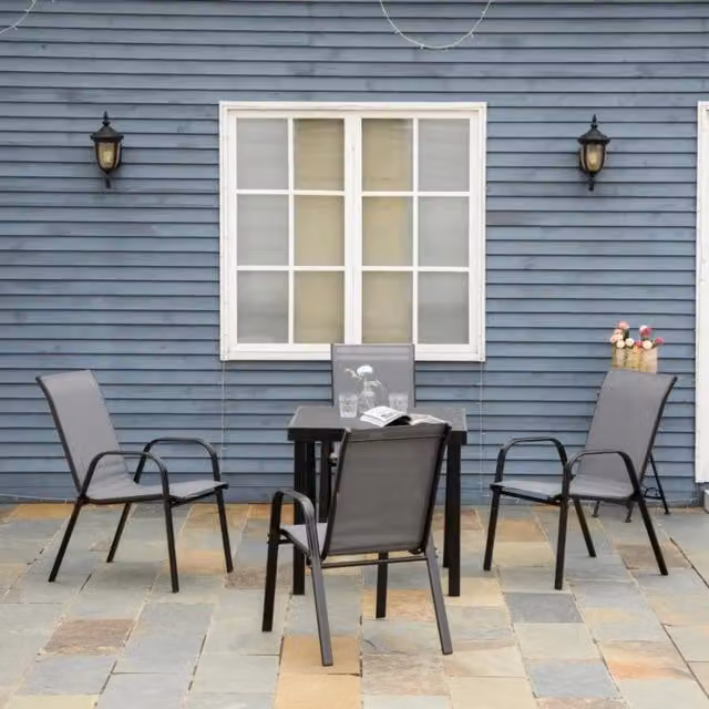 Chilli Seating Set of Four Modern Grey Metal Mesh Garden Chairs