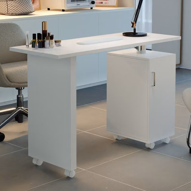 Livingandhome Modern White MDF Manicure Table with Castors