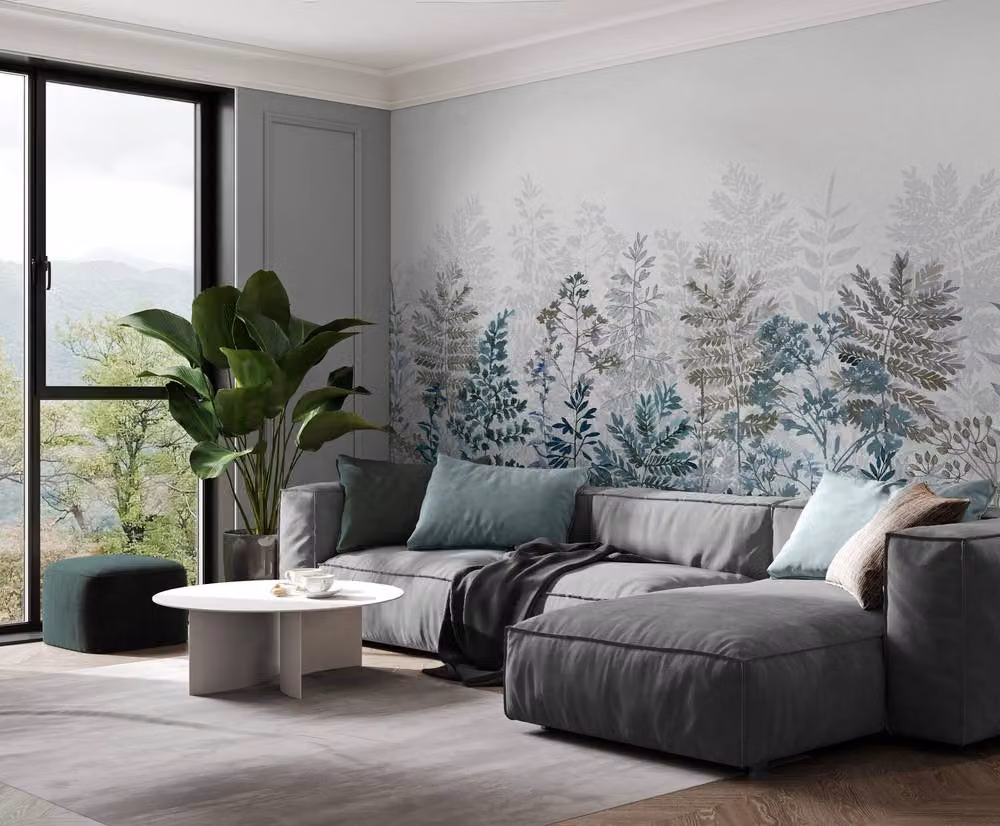 Superfresco Easy Leaf Silhouette Indigo Print Floral Wall Mural in Purple and Blue, W: 300 cm, H: 280 cm – 3