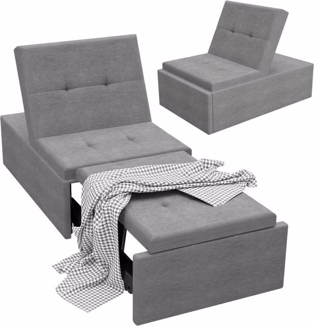 KORVIXA 4-in-1 Multifunction Folding Sofa Bed and Convertible Sleeper Chair in Grey, W/D/H: 100 x 100 x 100 cm – 1
