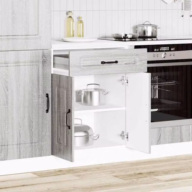 Berkfield Home Kalmar Kitchen Base Cabinet in Grey Sonoma Matt Engineered Wood, H 81.5 x W 60.0 x D 46.0 cm – 1