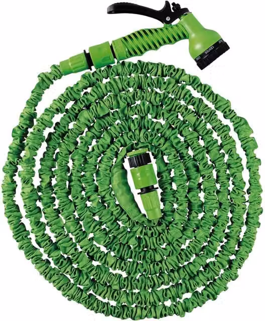 mysmartbuy Expandable Green Garden Hose with Connector and 7-Function Spray Nozzle, Small