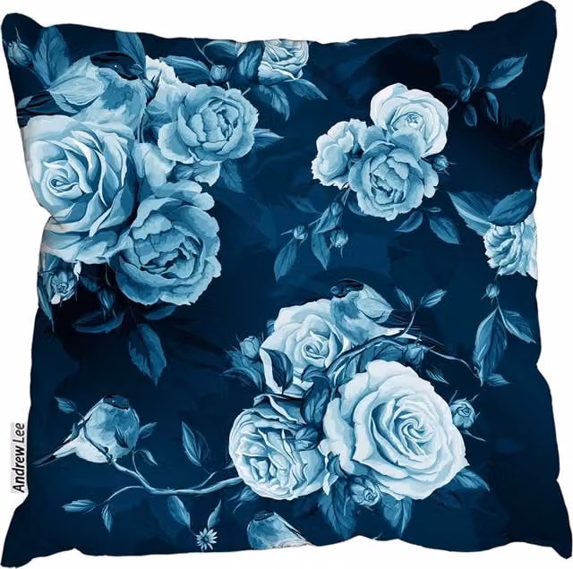 Andrew Lee Roses Peony Floral Square Cushion, Blue, W: 60 cm, H: 60 cm, D: 60 cm