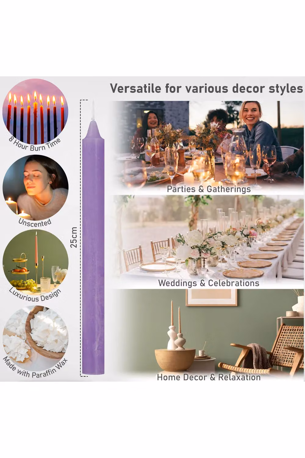 Deco Express Set of 15 Unscented Dripless Tapered Candles in Purple – 6