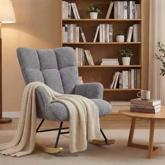 Alivio Grey Bouclé Teddy Rocking Armchair with Armrests