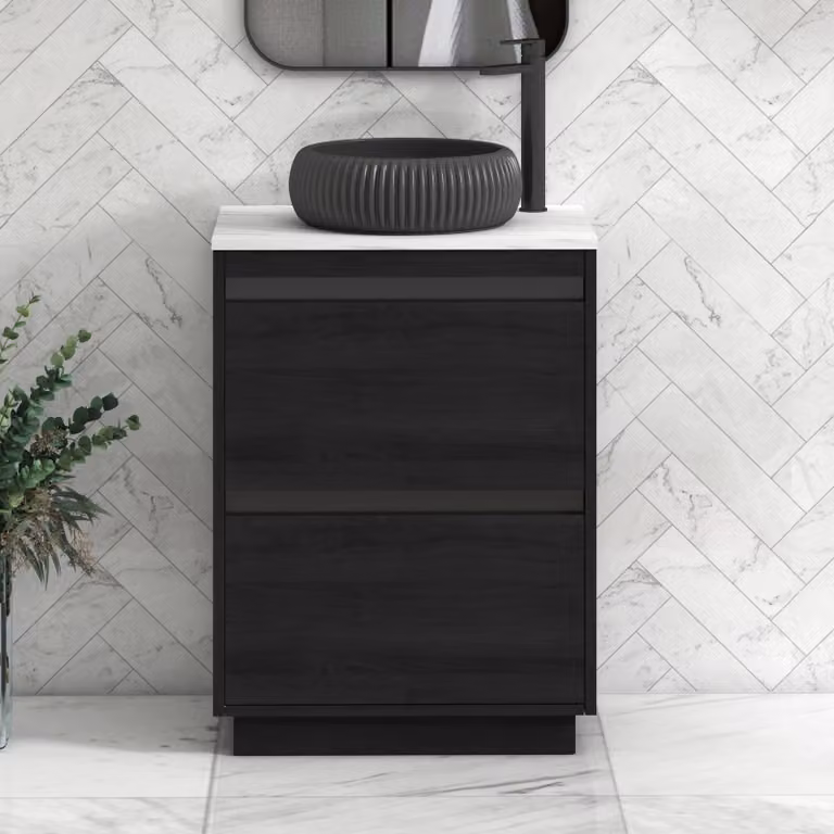 Royal Bathrooms Orion 800mm Hale Black Floor Standing Vanity Unit with Milan Black Basin and Carrara White Countertop, 2 Drawers, Width: 80 cm