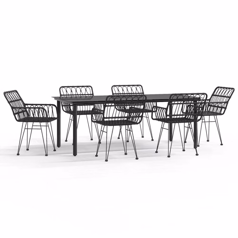 Berkfield Home Beautiful 7 Piece Black Poly Rattan Garden Dining Set – 3