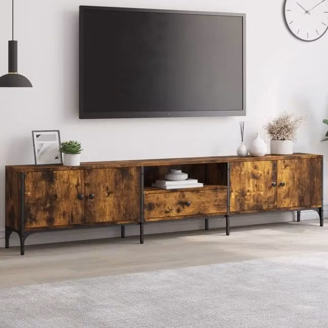 Berkfield Home Smoked Oak TV Cabinet with Drawer in Brown, W/D/H: 200 x 44 x 25 cm