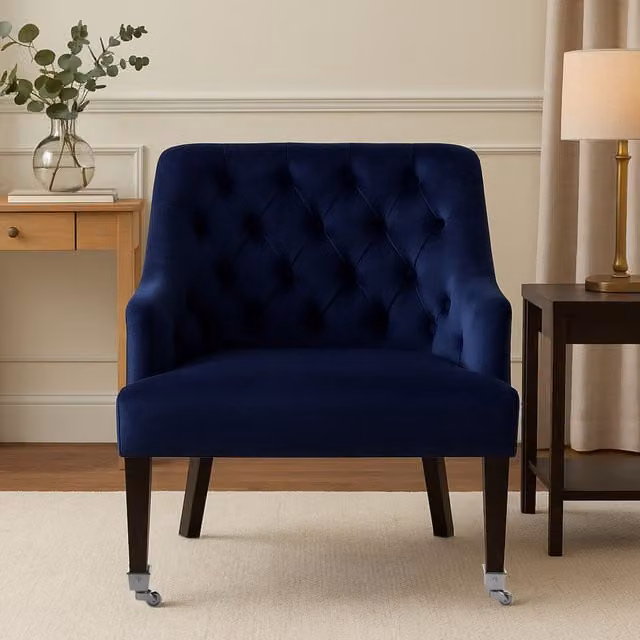 Orsina Mid Century Blue Velvet Lounge Chair with Armrests