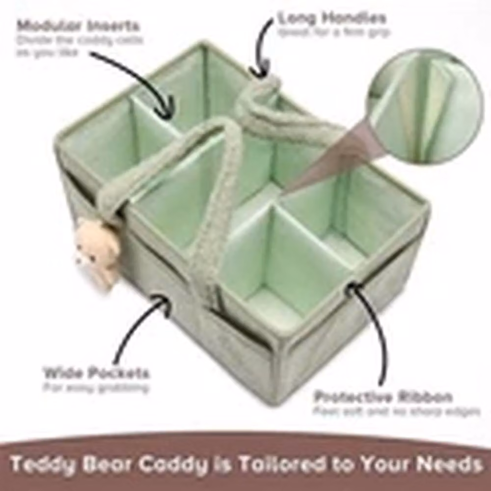 EONLION Baby Nappy Caddy Organiser Newborn Changing Storage Basket in Green with Handles – 2