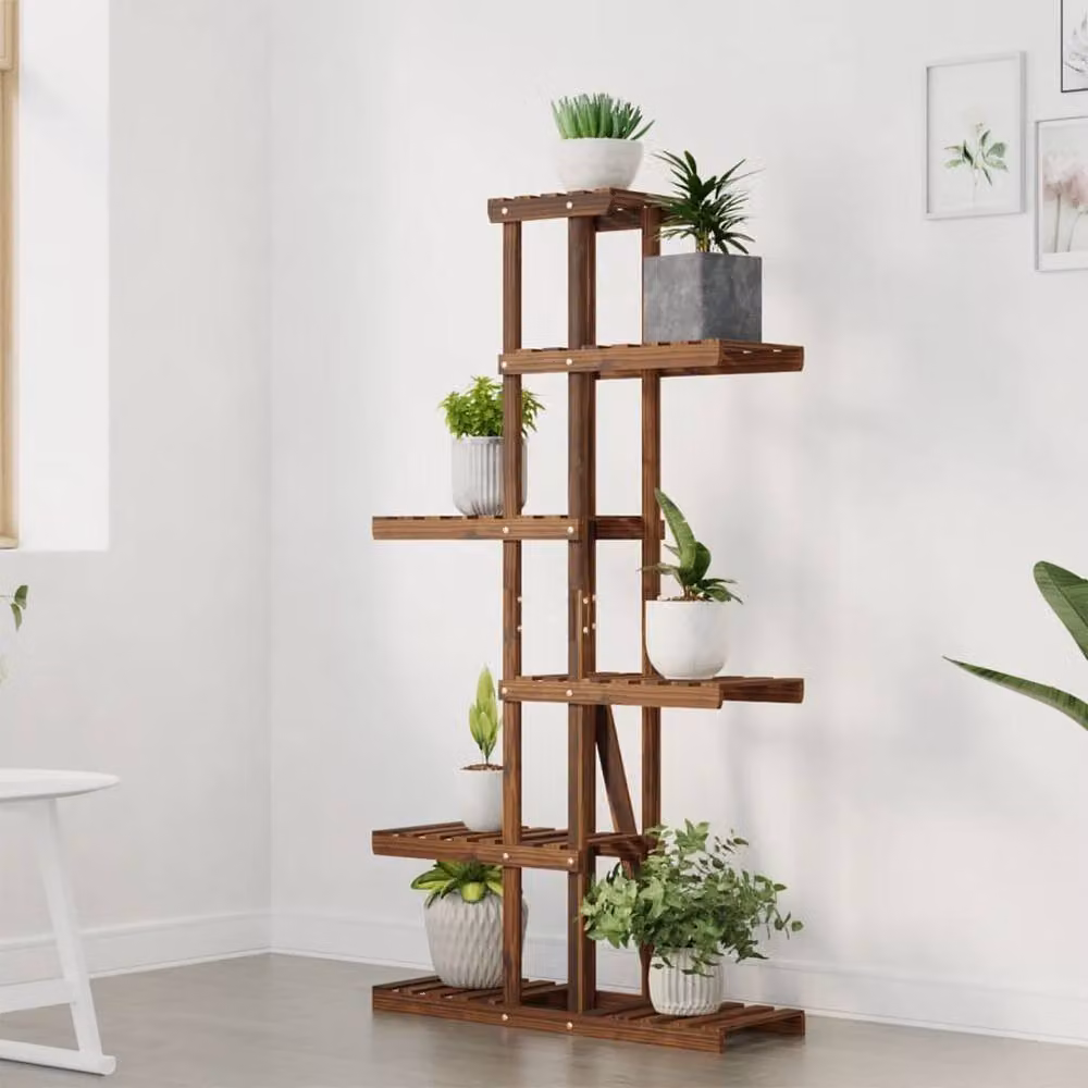 Berkfield Home Retro Wood Flower Stand in Brown, W/D/H: 75 x 25 x 140.5 cm – 3