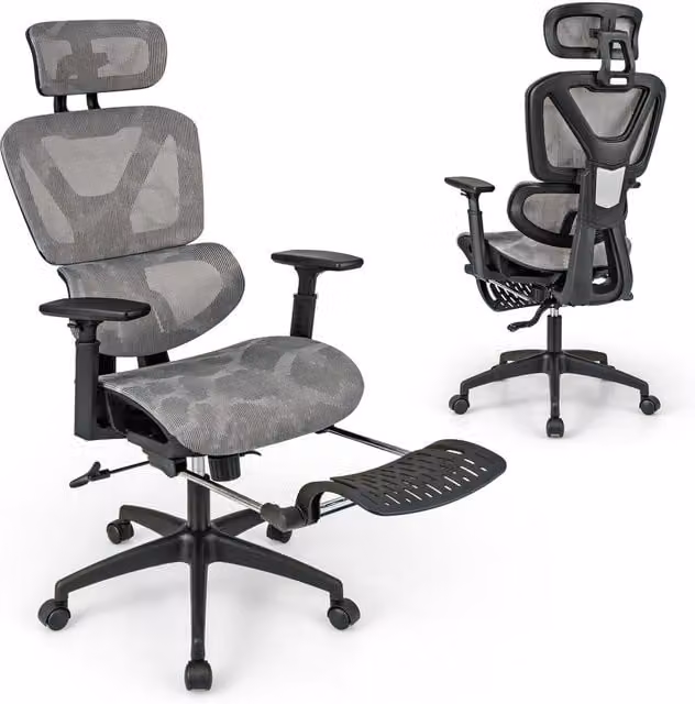 Costway Grey Mesh Executive Office Chair with Headrest, Armrests and 360 Degree Swivel – 1