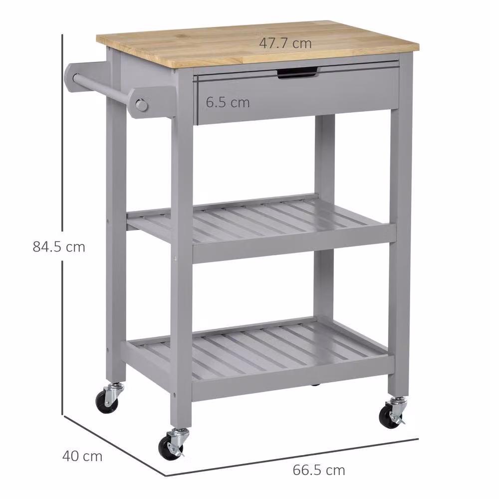 STILVORA Grey Lacquered Wood Kitchen Trolley with Drawer, Shelves and Towel Rack – 2