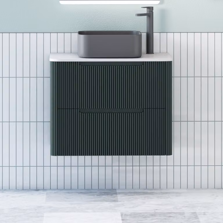 Royal Bathrooms Avenza Wall Hung Vanity Unit with Art Square Basin, Moss Green and White, Depth: 60 cm