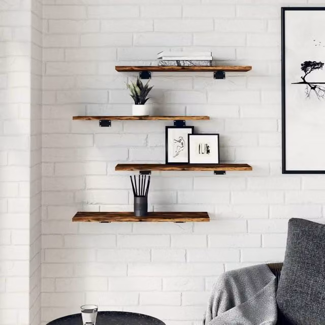 Berkfield Home Set of 4 Wall Mounted Shelves in Smoked Oak Brown, W: 60 cm, D: 20 cm, H: 1.5 cm – 1