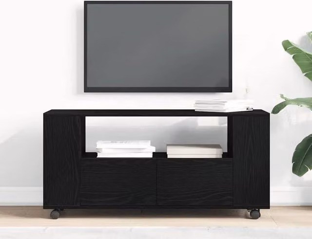 Berkfield Home Black Oak TV Cabinet with Wheels, W: 102 cm, D: 34.5 cm, H: 43 cm
