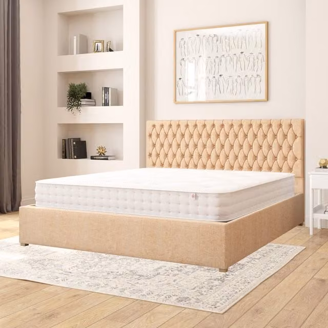 Aspire Monroe Ottoman Storage Bed in Champagne Firenze Velour Fabric, Superking, W/D/H: 200 x 200 cm