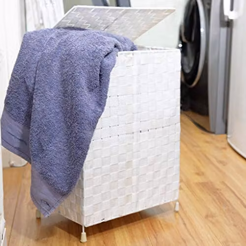 Arpan Collapsible Fabric Laundry Hamper with Lid and Handles, White – 2