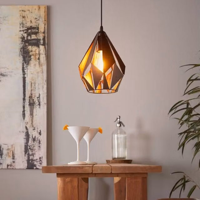 Eglo Carlton 1 Single Pendant Light in Black and Copper Metal
