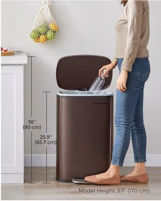 SONGMICS 50L Soft Close Pedal Kitchen Waste Bin in Bronze
